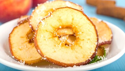 Crispy apple slices on a plate