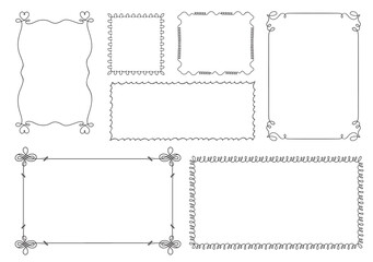 A set of frames for drawing a pencil. Rectangular shapes with wavy decorative lines and hearts. Fancy frames in the elegant coquette style. Pencil texture hearts and wavy borders. 