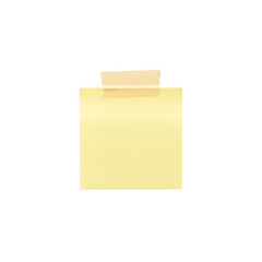 A single yellow sticky note attached with light brown tape, isolated on a plain transparent background