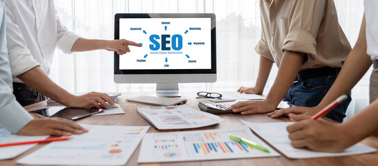 SEO search engine optimization for brisk e-commerce and online retail business showing on computer...