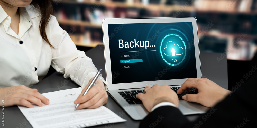 Poster backup storage data internet technology business concept. database storage cloud technology file dat