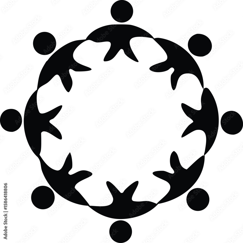 Poster eight black figures forming a circle abstract teamwork unity symbol design vector