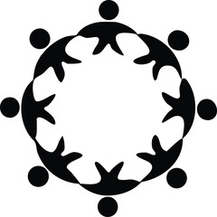 Eight Black Figures Forming a Circle Abstract Teamwork Unity Symbol Design vector