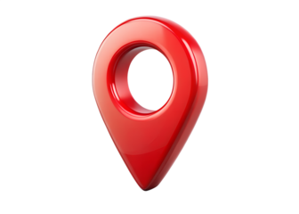 A shiny red map location pin isolated on a transparent background