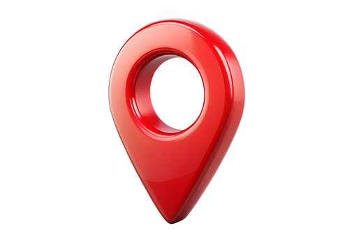 A shiny red map location pin isolated on a transparent background