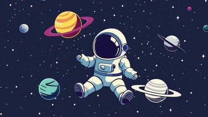 Digital illustration of an astronaut floating in the cosmic void, surrounded by planets and stars.