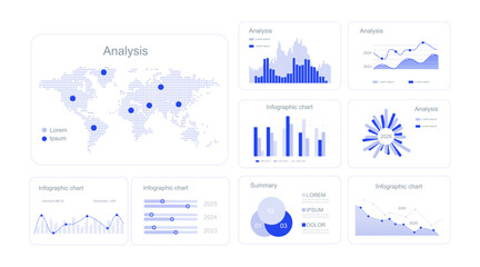 UI Infographic elements. Modern presentation with infographics, dashboard. Use in presentation templates, mobile app and corporate report. Vector illustration.