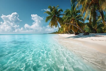 Peaceful Tropical Beach with Crystal Turquoise Water and Blue Skies