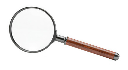 Fototapeta premium Classic magnifying glass with wooden handle isolated on transparent background