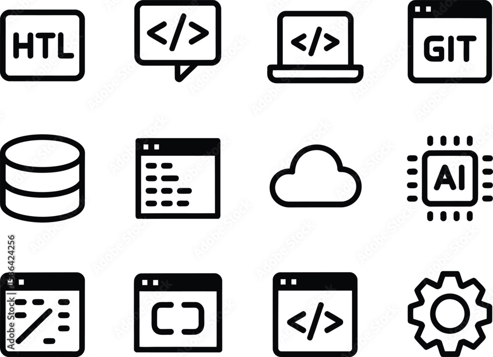Fototapete collection of modern flat design icons representing technology and programming concepts