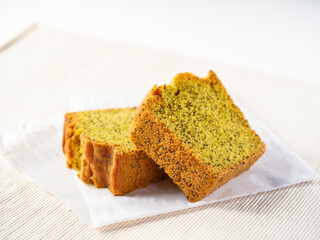 Lemon Poppy Seed Pound Cake Slices in plate side view of Moist Dessert