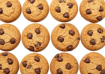 Delicious chocolate chip cookies pattern food photography studio