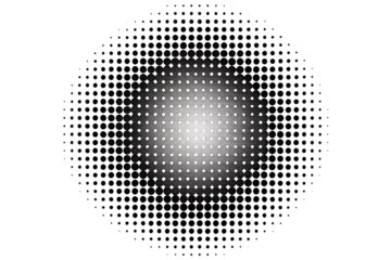 A circular halftone dot pattern with a gradient from black to white, creating a textured abstract design isolated on transparent background