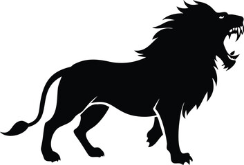 Fototapeta premium Silhouette of a roaring lion, profile view, bold design.
