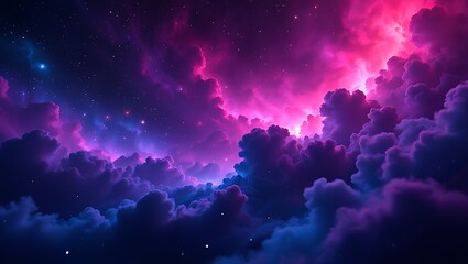 Fototapeta premium Celestial Symphony: A Vibrant Dance of Cosmic Clouds in Hues of Magenta and Violet, Exploring the Depths of Interstellar Space with an Artistic Flair