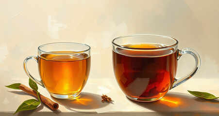 A classic oil painting of tea, rendered in soft dreamy light with hazy atmosphere, rich textures and visible brushstrokes, showcasing a soft palette.