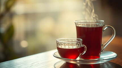 A photograph of tea with a soft cinematic haze, employing soft light and focus, creating a dreamy atmosphere with a hazy background