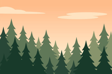 Obraz premium Tranquil Forest Landscape at Dusk with Soft Orange Sky and Trees