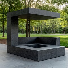 Modern Stone Shelter in Green Park, Sculpture, Architecture