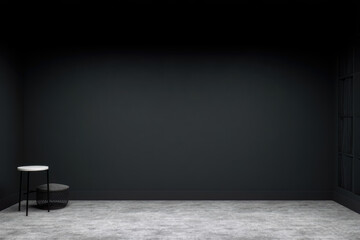 An empty black room perspective