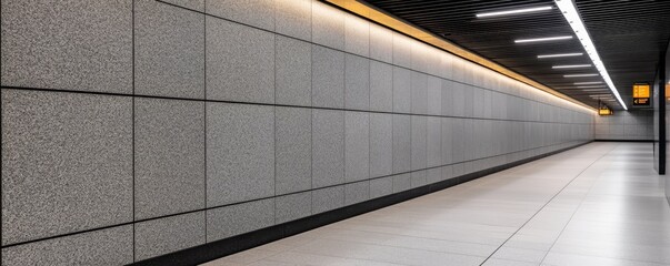 Modern Subway Hallway with Gray Tile Walls and Lighting, transit , tunnel
