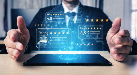 Customer centric review and rating system supports product review, digital rating concept, and...