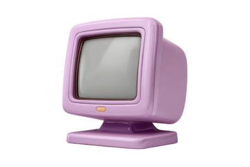 3D Retro pastel purple computer monitor with blank screen and orange button