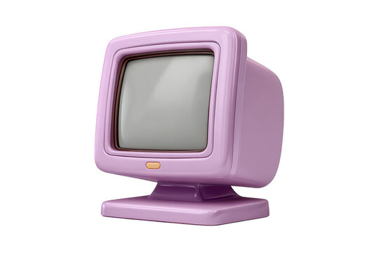3D Retro pastel purple computer monitor with blank screen and orange button
