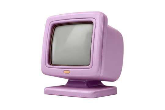 3D Retro pastel purple computer monitor with blank screen and orange button