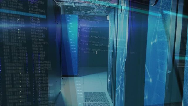 Horizontal beam sweeping racks initiating code scrolling and network forming visualizing data flow