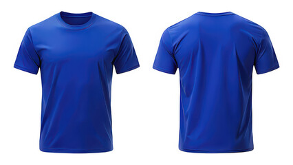 A plain blue shortsleeved tshirt shown from the front and back, isolated on a transparent background