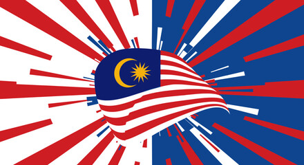  This image features a spiral effect created from alternating red and white stripes, with the blue section of the Malaysian flag prominently placed in the center. 