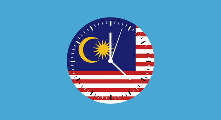 This design features a circular clock with the Malaysian flag as its backdrop. 