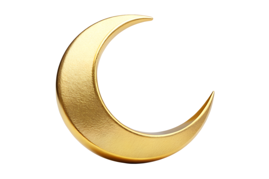 A golden crescent moon, a symbol of islam, isolated on a transparent background
