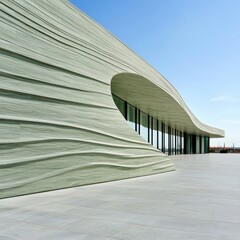 Wavy Facade Architecture Modern building with textured wave-like design and glass windows, Architecture, Facade