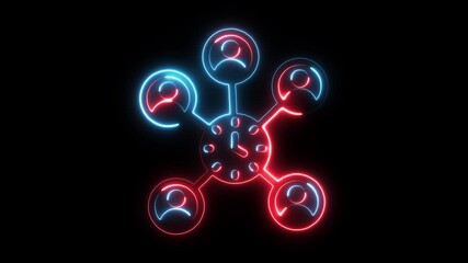 Neon network connection human icons linked to central clock time abstract concept glowing digital technology - Powered by Adobe