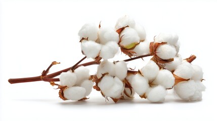 cotton flowers isolated on white background with soft natural lighting