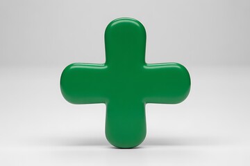 Fototapeta premium Glossy green plus symbol isolated on a clean white background