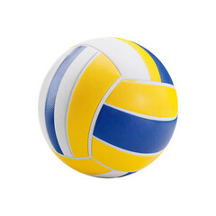 A blue, yellow, and white volleyball isolated on transparent background