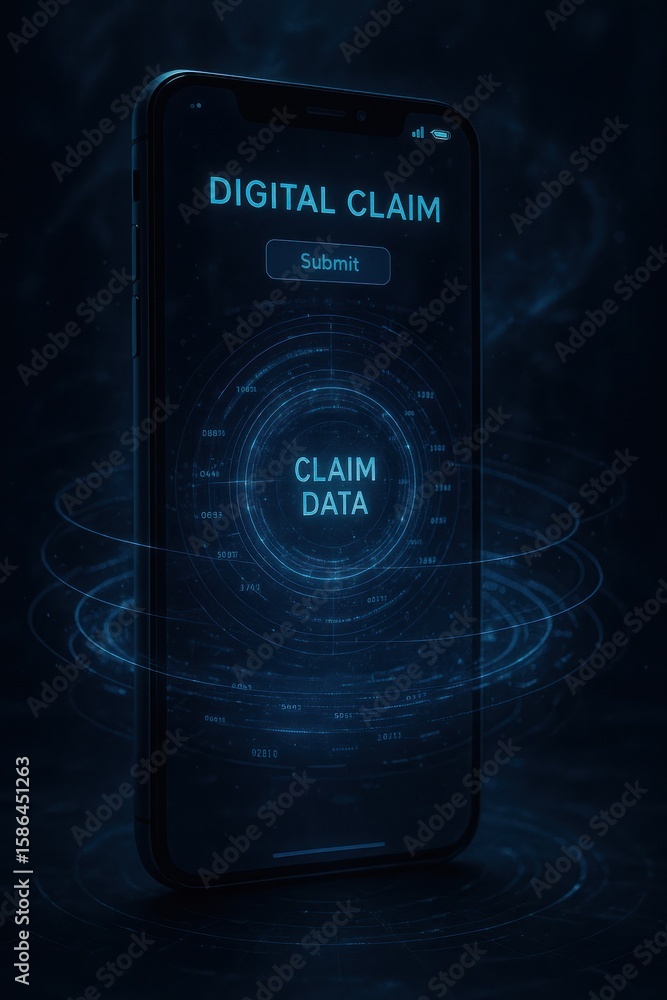 Aufkleber digital claim app interface digital claim data submission on smartphone with futuristic design