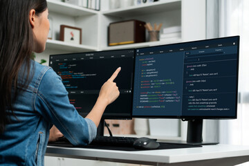 Software development programming on computer screen for brisk application and program coding