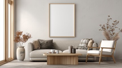 Minimalist Frame Mockup ISO A-Series Paper. Modern Scandinavian Interior Design. Interior Frame Mockup with Home Background	