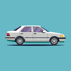Flat design illustration of a white four door sedan car from the side