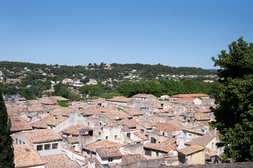 View of the tile roofs of Sommières, Gard, France, in summer