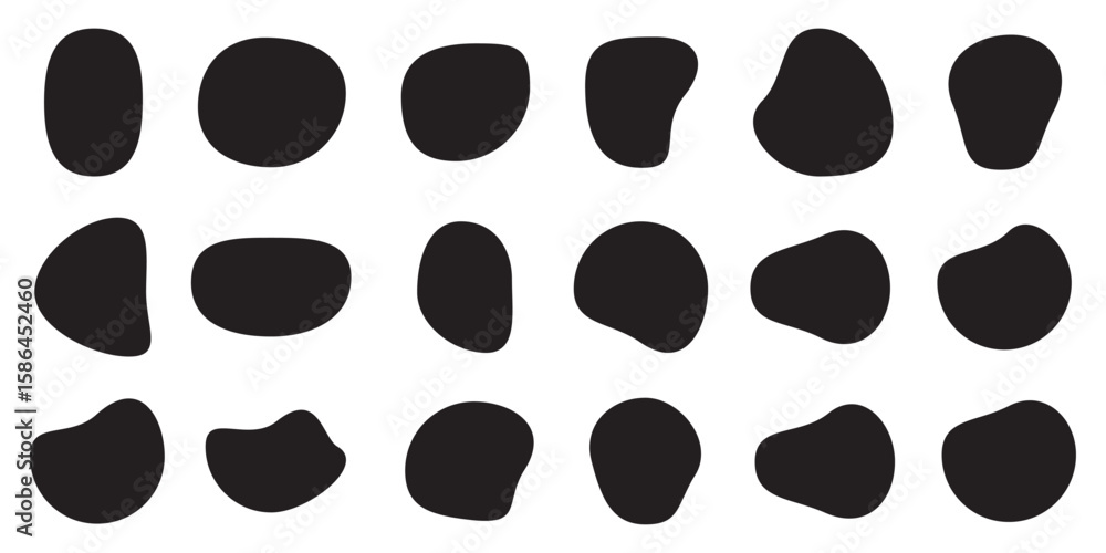 Poster blobs icon. rock black icons. drops or stone silhouettes. vector set of black blobs . organic blob s