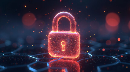 A futuristic concept of quantum cryptography: glowing particles forming intricate lock shapes