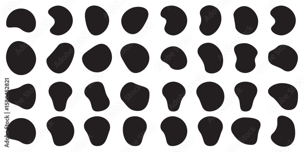 Poster collection of black organic blob shapes in various forms and abstract vector illustration