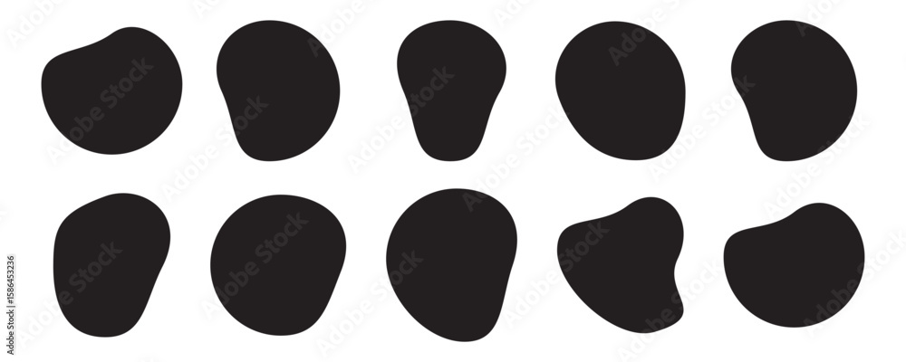 Fototapete abstract black blob shapes on a white background creative design element seamless pattern.