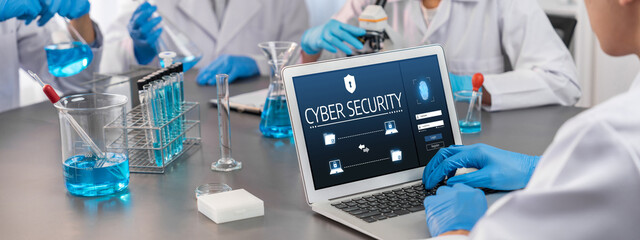 Cyber security system on computer screen protect private information brisk from hacker and cyber...