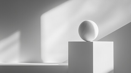 Minimalist display of a round object on a pedestal under soft light in a contemporary space